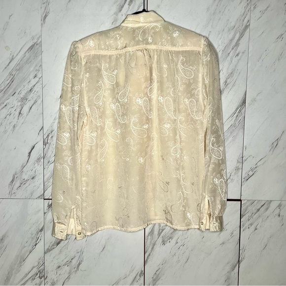 Vintage Cream Paisley Print Bow Neck Puff Ballon Sleeve Blouse SZ 6 - Picture 4 of 6